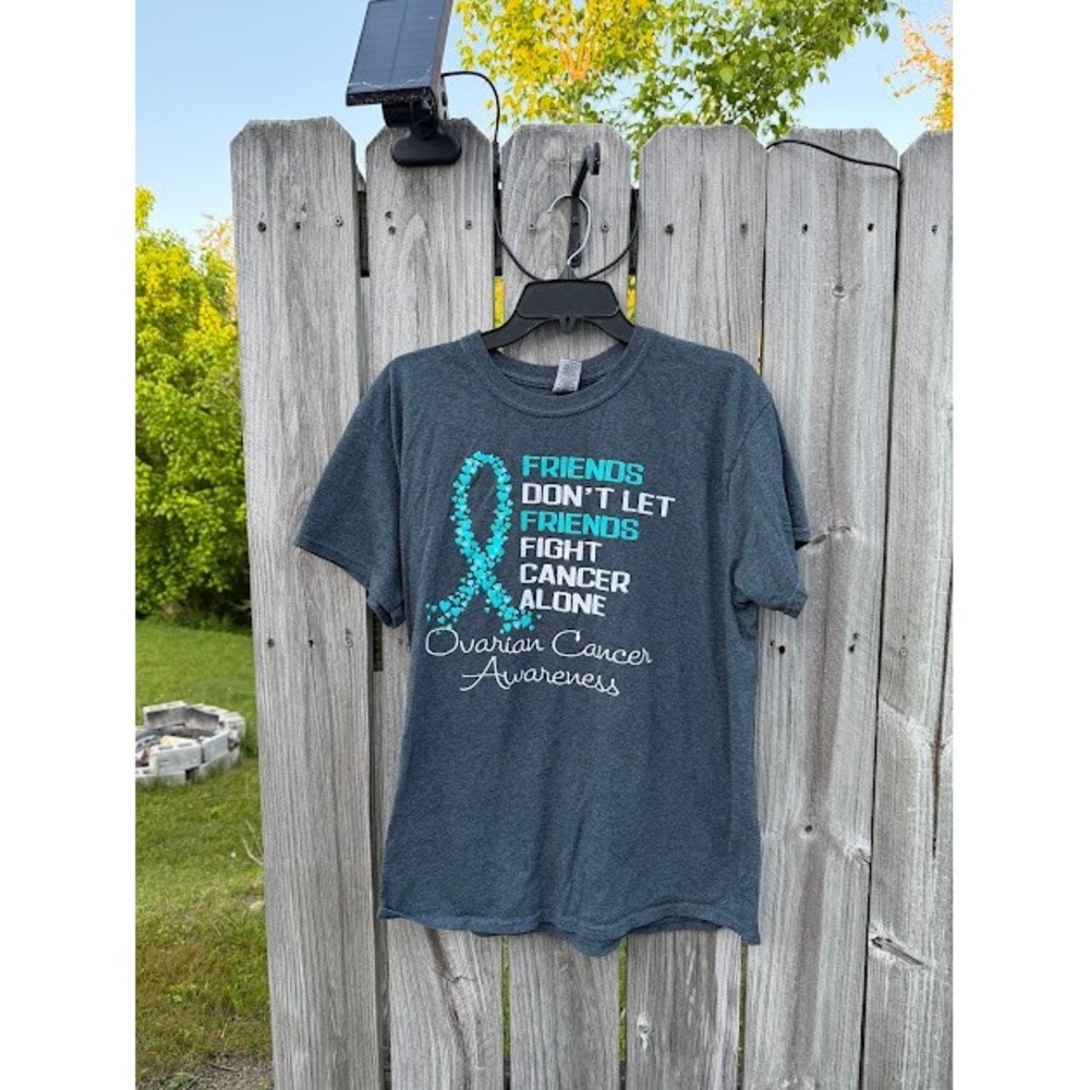 Gildan Ovarian Cancer Awareness Friends Don't Let Friends Fight Alone Shirt L